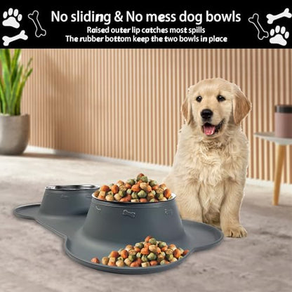 AsFrost Dog Food Bowls Stainless Steel Dog Food & Water Bowl Set with No Spill No Slip Silicone Mat, Dog Dishes for Small Medium Size Dogs Pet Cat Puppy Food Feeding Bowls, Grey, 24oz, 3 Cup - color: Grey, size: 3 Cup/27 oz each