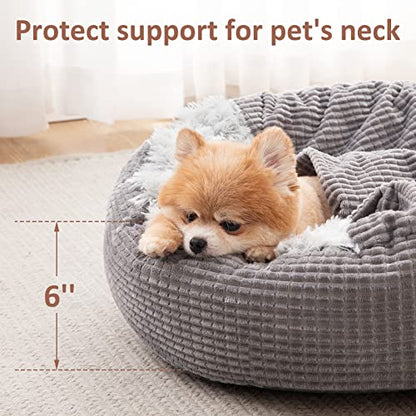 MIXJOY Dog Bed with Blanket, Round Calming Cozy Cave for Medium Dogs, Soft Plush Cuddler Puppy Bed and Burrow Cave, Anti-Slip Bottom, 26inch - size: 26.0"L x 26.0"W x 6.0"Th