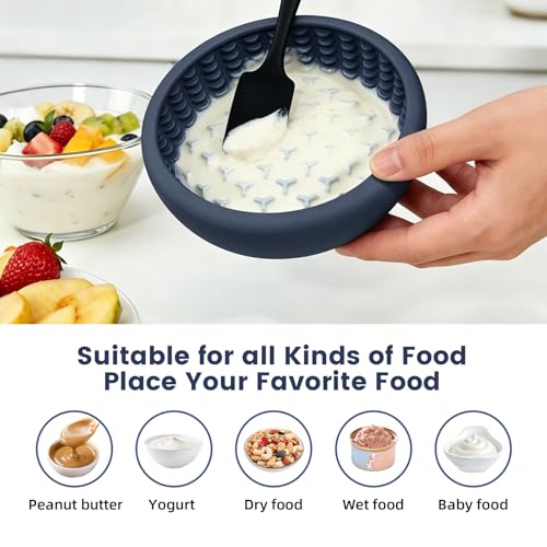 Dog Licking Bowl,Slow Feeder Dog Freeze Bowl, Anxiety Relief Treat Dispenser, Silicone Anti-chocking Pet Dish, Non-Slip Interactive Entertainment Puzzle Toy for Mediuml&Large -Dark Blue - color: deep blue, size: L