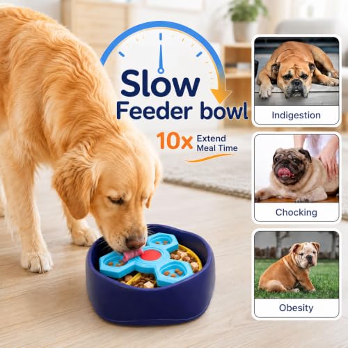 Slow Feeder Dog Bowls with Removable Puzzle Inserts, 3-Layer Interactive Dog Puzzle Feeder, Non-Slip Base Slow Feeder & Lick Bowl for Medium & Large Breeds (Yellow) - color: Yellow