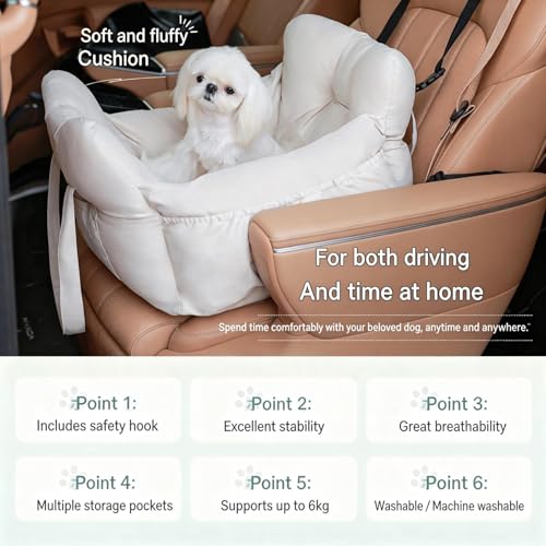 Pet Car Seat Box, Dog Booster Car Seat for Small Dogs Up to 25 lbs, Anti-Escape Safety Leash, Waterproof Washable Cover, Travel Carrier Bed