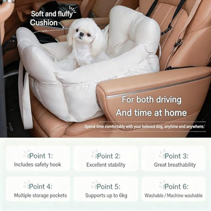 Pet Car Seat Box, Dog Booster Car Seat for Small Dogs Up to 25 lbs, Anti-Escape Safety Leash, Waterproof Washable Cover, Travel Carrier Bed