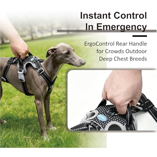 ThinkPet Flexfit 3-Strap Escape Proof Dog Harness, No Pull Front Clip 2-in-1 Vest with Control Handle, 360° Reflective Breathable Adjustable Harness for Greyhound Whippet Vizsla, X-Large, Black - color: Black, size: X-Large