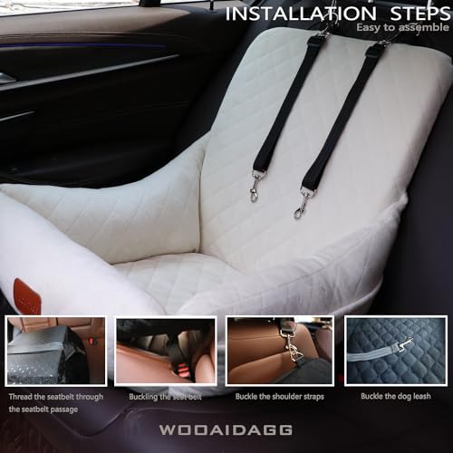 WOOAIDAGG Dog Car Seat for Small Dogs,Ultra-Soft Fabric,2 Storage Pockets & Safety Leash,Adjustable Straps,Easy to Install,Fully Detachable and Washable(Beige) - color: Beige