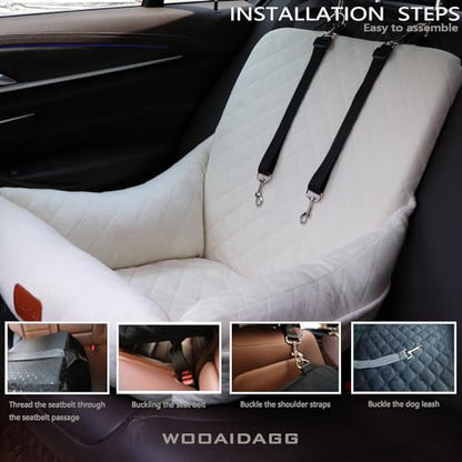 WOOAIDAGG Dog Car Seat for Small Dogs,Ultra-Soft Fabric,2 Storage Pockets & Safety Leash,Adjustable Straps,Easy to Install,Fully Detachable and Washable(Beige) - color: Beige