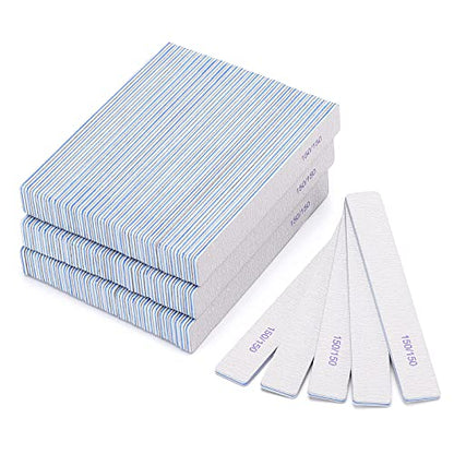 100 Pieces Rectangle Nail Files 150/150 Grit Reusable Buffering Files Double Sided Emery Boards for for Acrylic Nails, Gel Nails, Natural Nails - size: 150/150 Grit(100 Count)