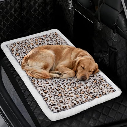 Backseat Dog Bed Mat for Car, Non-Slip Scratch-Resistant Dog Car Seat Cover, Soft Thick Pet Travel Cushion, Washable Back Seat Protector Blanket for Cars SUVs Trucks, 53 x 24 Inches - color: Brown Leopard Pattern