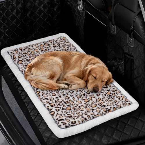 Backseat Dog Bed Mat for Car, Non-Slip Scratch-Resistant Dog Car Seat Cover, Soft Thick Pet Travel Cushion, Washable Back Seat Protector Blanket for Cars SUVs Trucks, 53 x 24 Inches - color: Brown Leopard Pattern
