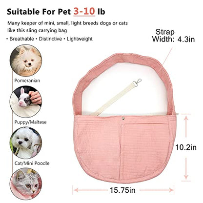 NATUYA Small Dog Carrier Sling Dog Sling Carrier for Small Dogs Puppies Cats, Big Pouch Safety Leash Pet Sling Carrier for Walking Outdoor Travel (Pink, Canvas) - color: Pink