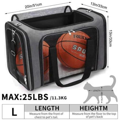 Soft-Sided Cat/Dog/Pet Carrier, Collapsible Pets Travel Carriers for Big Cats/Small Dogs with Shoulder Strap & Removable Mat, Mesh Puppy Carry Bag, Up to 25 Lbs (Dark Grey) - color: Dark Grey, size: 20"L x 13"W x 13"H