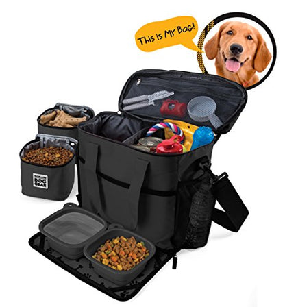 Mobile Dog Gear, Week Away Dog Travel Bag for Medium and Large Dogs, Includes Lined Food Carriers and 2 Collapsible Dog Bowl, Black - color: Black, size: One Size (Pack of 1)