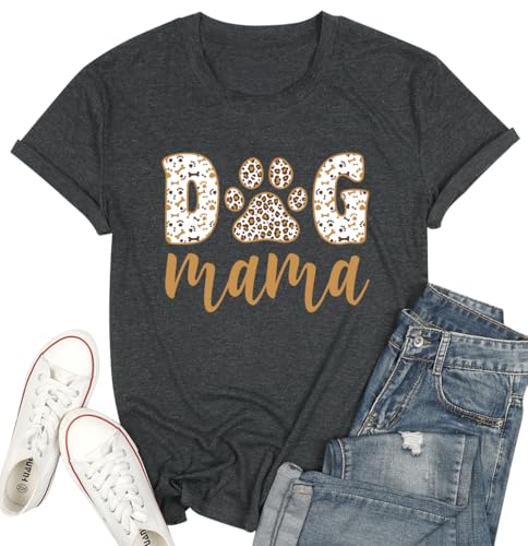 YHHR Mama Shirt Dog Mom Shirt Funny Dog Paw Graphic Letter Tee Shirts with Pockets Pets Lover Short Sleeve Tops - color: Darkgrey, size: X-Large