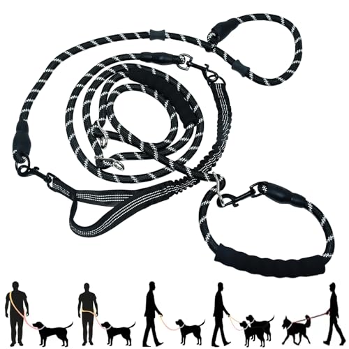 Hands Free Dog Leash Crossbody & Waist for Dog Walking, 13 ft 9-in-1 No Pull Heavy Duty Bungee Slip Lead Leash with 3 Padded Handles, Reflective & Tangle-Free for Large & Medium Dogs Black - size: 13 Ft