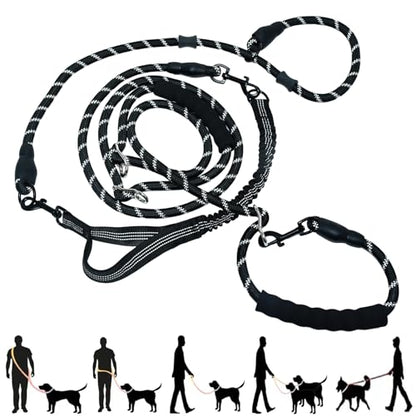 Hands Free Dog Leash Crossbody & Waist for Dog Walking, 13 ft 9-in-1 No Pull Heavy Duty Bungee Slip Lead Leash with 3 Padded Handles, Reflective & Tangle-Free for Large & Medium Dogs Black - size: 13 Ft