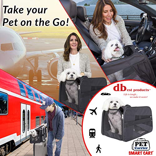 dbest products Pet Smart Cart Carrier, Medium, Black, Soft Sided Collapsible Folding Travel Bag, Dog Cat Airline Approved Tote Luggage Backpack - color: Black, size: 21.0"L x 12.0"W x 16.0"H, style: Carrier Only