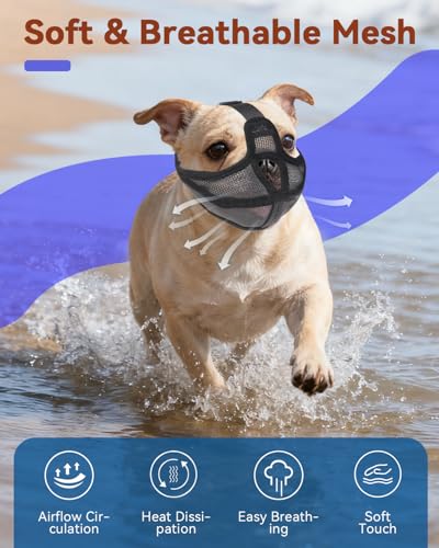 Short Snout Dog Muzzle for French Bulldog, Pug, English Bulldog, Soft Mesh Breathable Muzzle, Anti Biting Chewing Barking, Adjustable Pet Muzzle for Small Medium Dogs