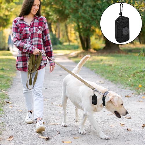Black Dog Poop Bag Holder for Leash, Soft Fabric Zipper Doggy Waste Dispenser with Large Opening, Slim Pet Poop Carrier with Metal Carabiner Clip for Retractable Leash Walking Accessories (Black)