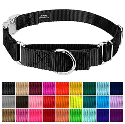Country Brook Petz - Martingale Dog Collar - Heavy Duty Nylon Adjustable Martingale Dog Collar with Premium Buckle for Small Medium Large Breeds (5/8 Inch, Extra Small, Black) - color: Black, size: Extra Small (Pack of 1)