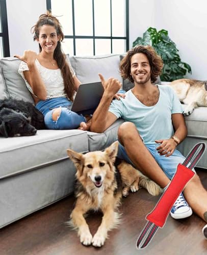 Clysoru Tug Toy for Dogs Tug of War Dog Toy with 2 Strong Red Band Handles Lasting Training Equipment Puppy to Large Dogs Interactive Toy Best for Tug of War Pull Indestructible Rope Toys (Vermeil) - color: vermeil