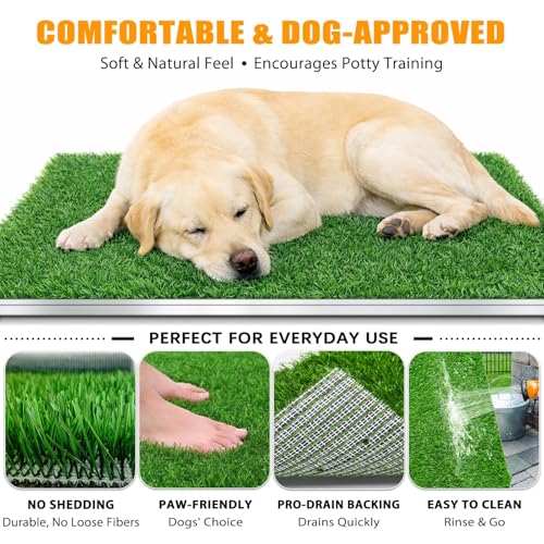 Odor-Free Stainless Steel Dog Grass Pad with Tray, Indoor Dog Potty for Apartment, Easy Clean Reusable Dog Toilet, Large Pet Pee Grass System for Small Medium Large Dogs