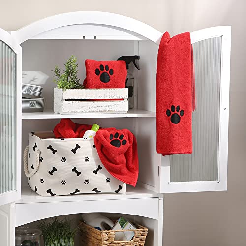 Bone Dry Pet Grooming Towel Collection Embroidered Absorbent Microfiber Drying Set, 15x30, Red, 3 Count - color: Red, size: 15x30"