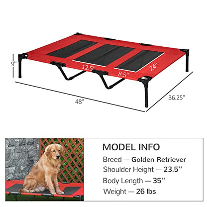 PawHut 48" x 36" Elevated Breathable Dog Bed Portable Pet Cot w/ Carry Bag Metal Frame Breathable Mesh Indoor and Outdoor Red - color: Red