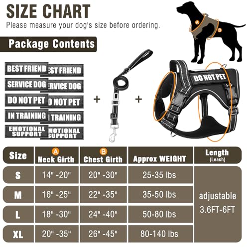 Tactical Dog Harness and Leash Set Medium Sized Dog,Heavy Duty No Pull Service Dog Vest and 10 Patches with Dog Seat Belt,Reflective Adjustable Pet Harness for Training Walking Hiking Black M - color: Black, size: Medium