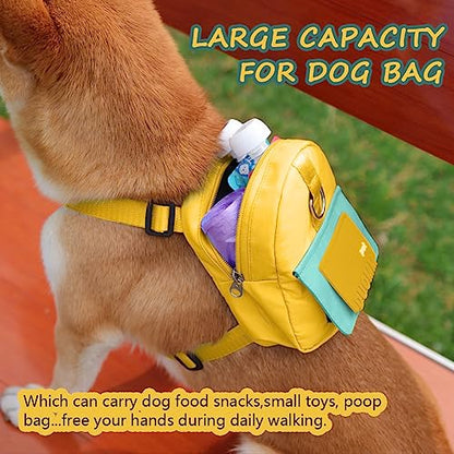 Dog Backpack Harness with Leash,Cute Pet Puppy Backpacks Bulid-in Dog Poop Bag Dispenser,Adjustable Pets Self Carrier Bag for Small Medium Dogs Travel Hiking Daily Walking(M, Yellow) - color: Yellow, size: Medium