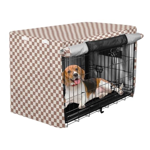 Taupe Plaid Checkered Crate Covers for Dog Cages Kennel Covers with Roller Shades 42 Inch - size: L--42 x 28 x 30 inches