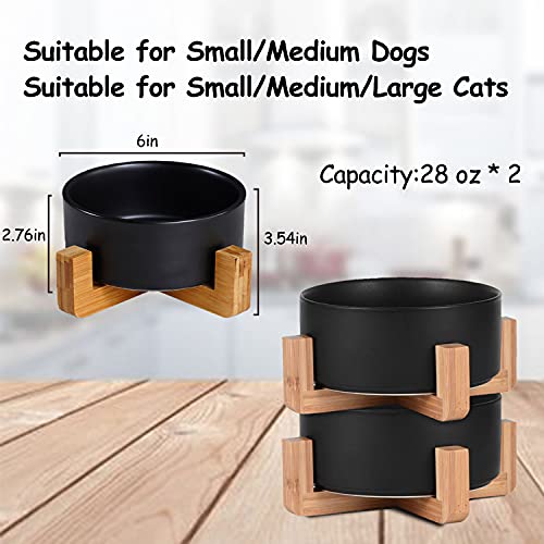 Petygooing Ceramic Black Cat Dog Bowl Set with Stand,Pet Food and Water Dish,Medium Pet Bowls Anti-Slip Set of 2 Cat Bowls-Pet Food Dishes- Small Medium Size Dog (28 OZ /3.6 Cups) - color: Black, size: Medium Size Dog Bowls 850ML*2