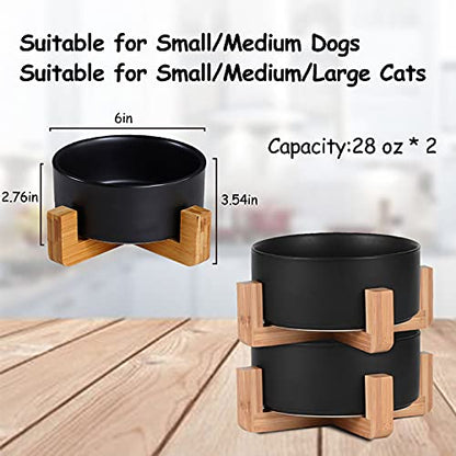 Petygooing Ceramic Black Cat Dog Bowl Set with Stand,Pet Food and Water Dish,Medium Pet Bowls Anti-Slip Set of 2 Cat Bowls-Pet Food Dishes- Small Medium Size Dog (28 OZ /3.6 Cups) - color: Black, size: Medium Size Dog Bowls 850ML*2