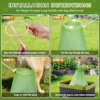 Dog Pooper Scooper, 43" Extendable Pooper Scooper Long Handle with 120 Bags | Portable Poop Scoop for Small Medium Large Dogs, No Touch, Stainless Steel, Lightweight, Foldable, Suit Yard, Park,Wild,City - color: Yellow