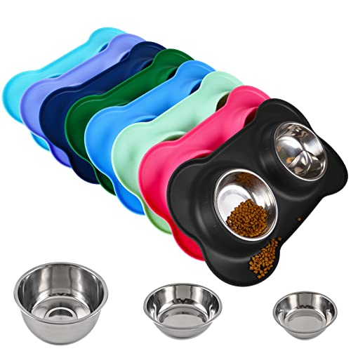 Dog Bowls 2 Stainless Steel Bowl for Pet Water and Food Feeder with Non Spill Skid Resistant Silicone Mat for Pets Puppy Small Medium Cats Dogs - color: Black, size: 6½ oz ea