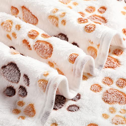 Tegeme 12 Pcs Pet Blankets 23 x 16 Inch Soft Fluffy Fleece Dog Cat Warm Paw Print Pattern Blankets Flannel Throw for Pets Dog Puppy Cat(White) - color: White, size: 23 x 16 Inch