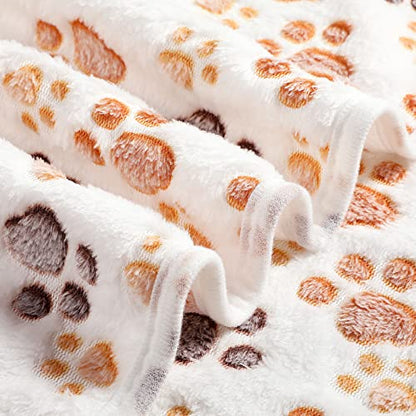 Tegeme 12 Pcs Pet Blankets 23 x 16 Inch Soft Fluffy Fleece Dog Cat Warm Paw Print Pattern Blankets Flannel Throw for Pets Dog Puppy Cat(White) - color: White, size: 23 x 16 Inch