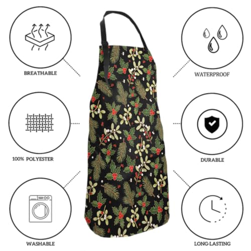 Sweetshow Cute Dog Apron with 2 Pockets and Adjustable Neck Waterproof Kitchen Cooking Dog Grooming Aprons for Women Men - color: Holly Berry
