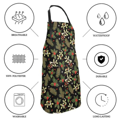 Sweetshow Cute Dog Apron with 2 Pockets and Adjustable Neck Waterproof Kitchen Cooking Dog Grooming Aprons for Women Men - color: Holly Berry