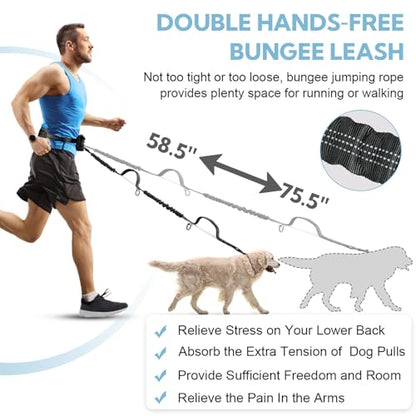 Hands Free Dog Leash, Adjustable Waist Belt with Double Padded Handles, Retractable Bungee for Medium & Large Dog, Running, No Pull,Black Grey - color: Black/Silver Gray