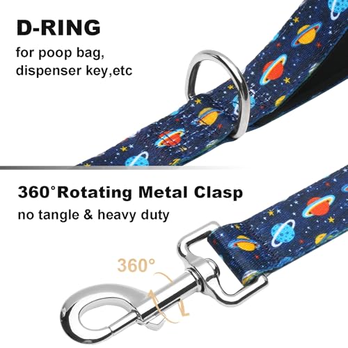 5ft Dog Leash with Two Padded Handles, Heavy Duty Strong Nylon Pet Leash with Soft Neoprene Handle for Small Medium Large Dogs, Blue Space - color: Blue Space, size: 1 in x 5 ft
