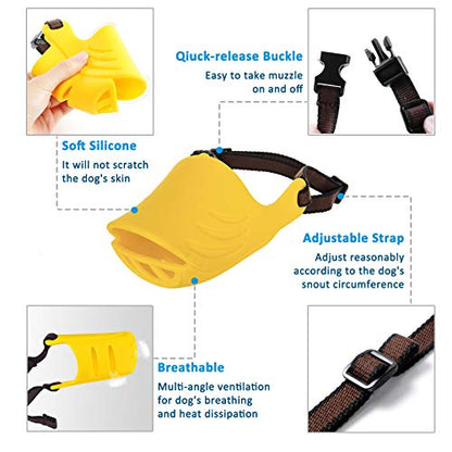LUCKYPAW Dog Muzzle, Soft Duck Silicone Mouth Cover with Adjustable Strap for Small Medium Dogs, Best to Prevent Barking, Biting, and Chewing(Yellow,XL) - color: Yellow, size: XL