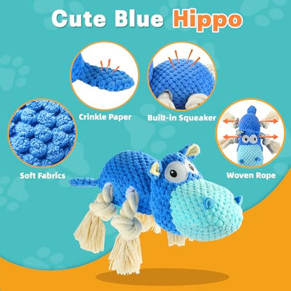 TOOPTATE Squeaky Dog Toys - Plush Stuffed Animal Dog Toys for Large, Medium, Small Dogs to Keep Them Busy (Blue, Large) - color: Blue, size: Large