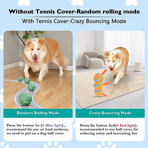 Dog Balls,The 3rd Generation Interactive Toys for Puppy/Small/Medium/Large Dogs,Improved Dog Rolling Effect Tennis Ball with Strap, Tough Motion Activated Automatic Moving Dog Toys (Green)