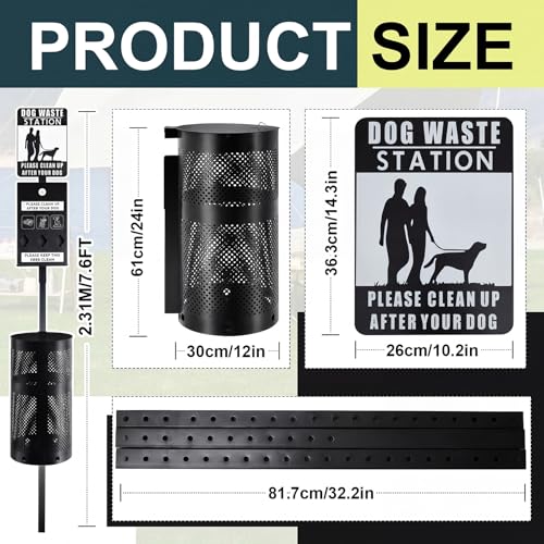 Qinyoung Dog Waste Station Galvanized Steel Outdoor Pet Bin with Poop Bag Dispenser Reflective Sign Rust Proof for Backyard Commercial Park (Black) - color: Black