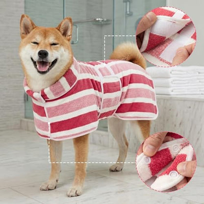 Quick Drying Dog Bathrobe - Super Absorbent Dog Bathrobe with 2 Drying Gloves Coral Fleece Quick Drying Towel for Medium Dogs Adjustable Velcro Button Closure, L Size Fits Chest 25.6±1.2 Inches - size: Large