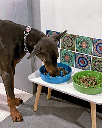 LE TAUCI Slow Feeder Dog Bowls Ceramic, 1.5 Cups Dog Food Bowl, Puppy Slow Feeder Dish for Fast Eaters, Clover Green - color: Clover Green, size: M-1.5 Cups