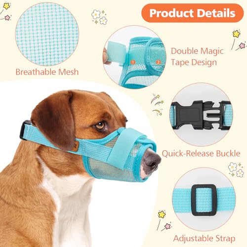 Coppthinktu Soft Dog Muzzle, Breathable Mesh Muzzle for Small Medium Large Sized Dog Mouth Cover, Adjustable Muzzles to Prevent Biting Barking Dogs Mouth Cover Allows Drinking (Light Blue M) - size: M