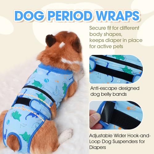 QBLEEV Dog Diapers Overalls, Escape Proof Full Body Male Dog Diapers with Suspenders, Reusable Washable Female Dog Pregnancy Prevention Cover Pants, 2-1Detachable Doggie Onesie Pajamas with Tail Hole - color: Blue, size: XS