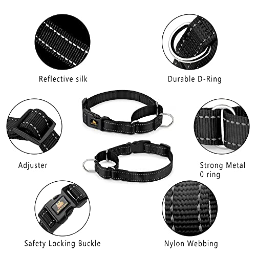 PLUTUS PET Reflective Martingale Collar with Quick Snap Buckle,No Pull Dog Choker Collar for Small Medium Large Dogs,S,Black - color: Black, size: S:12"-16"