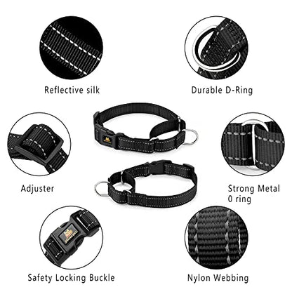 PLUTUS PET Reflective Martingale Collar with Quick Snap Buckle,No Pull Dog Choker Collar for Small Medium Large Dogs,S,Black - color: Black, size: S:12"-16"