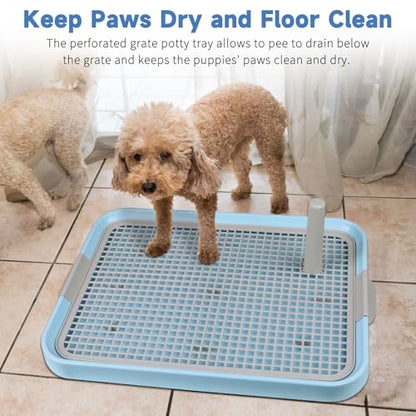 CUHIOY Dog Potty Tray Toilet 20"x14" - Indoor Pee Pad Holder with 8pcs Training Pads, Puppy Mesh Potty with Secure Latch for Small Medium Puppies - Blue - color: Blue